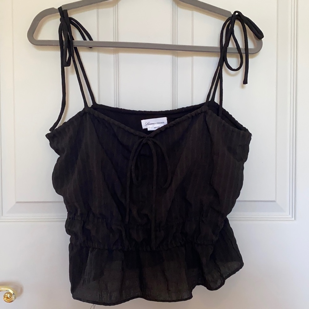 Lovers + Friends Black Blouse Top w/ Tie Strings